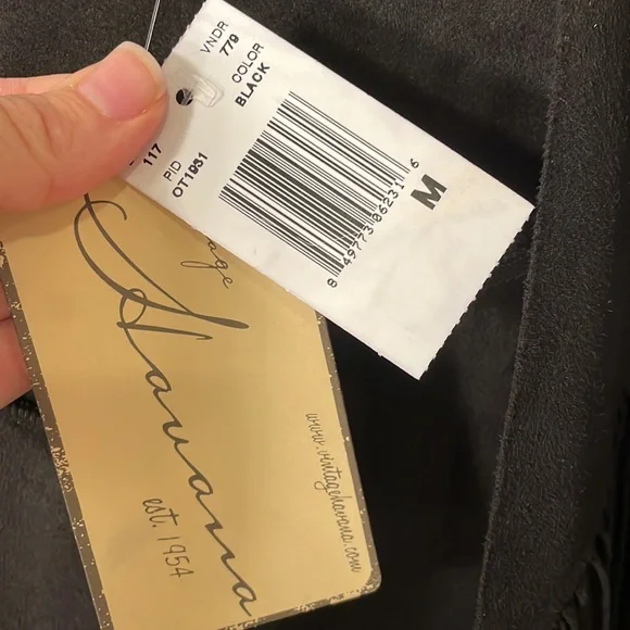 NWT Vintage Havana fringe black suede like vest - Picture 5 of 8